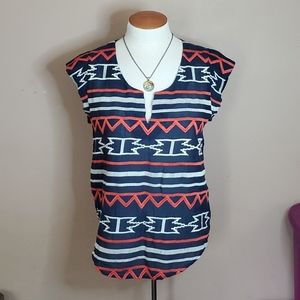 Le Sample navy Aztec top with rust & ivory sz medium